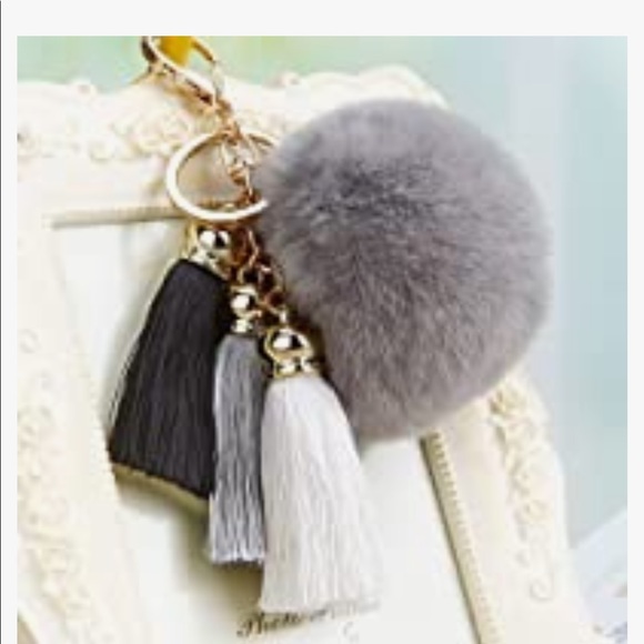 arcwares Accessories - Grey Faux Fur Ball with tassels and Pom pom